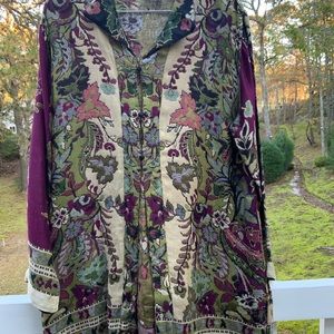 Travel Smith brand casual  long jacket in green, purple and beige, soft touch